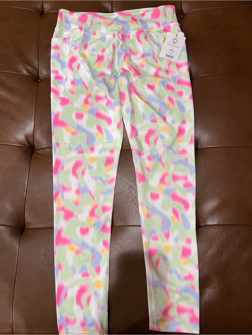 Athletic Works Girls 14-16 Multicolor Abstract Ankle Leggings Stretch Blend